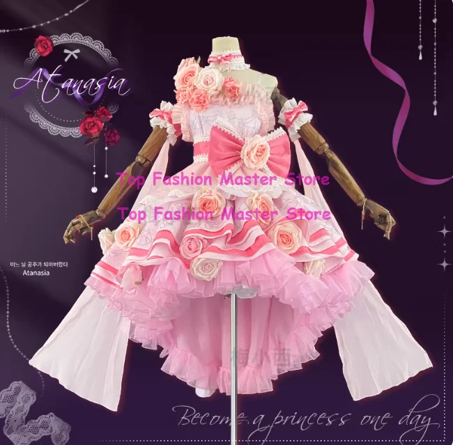 

Who Made Me a Princess Athanasia Cosplay Costume Pink Princess Dress Halloween Party Gown Full Set with Accessories Props