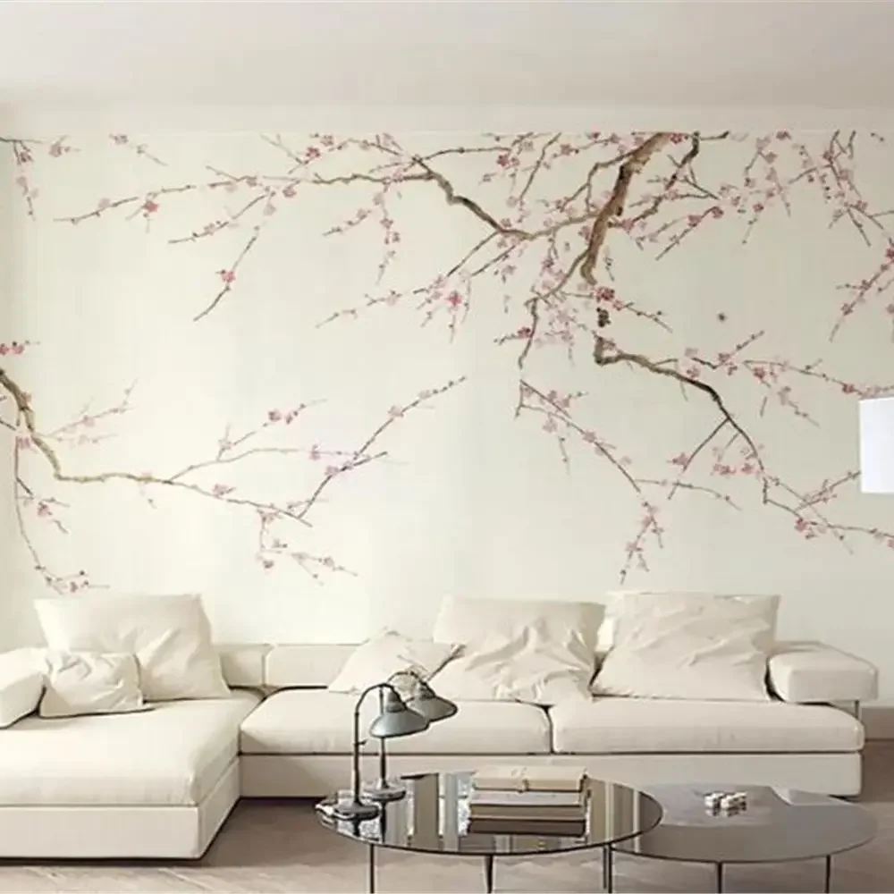 

Customized wallpaper Chinese hand-painted plum blossom mural home decoration living room bedroom corridor flowers 3d wallpaper