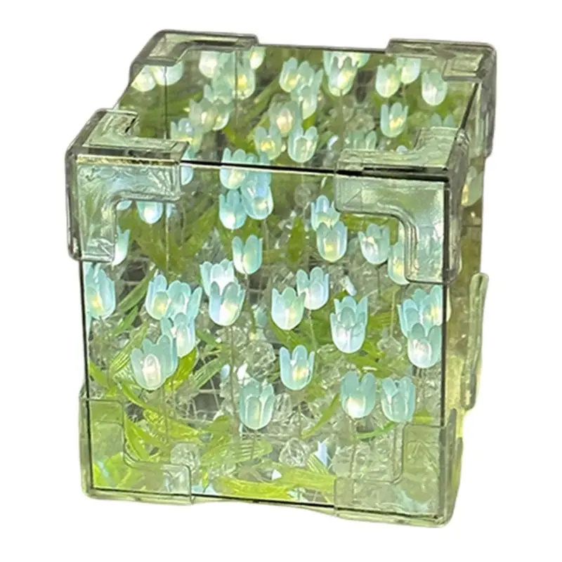 

Ночник-куб AUAU-DIY с тюльпанами, имитация цветов, ручная работа, для спальни, прикроватный, подарок