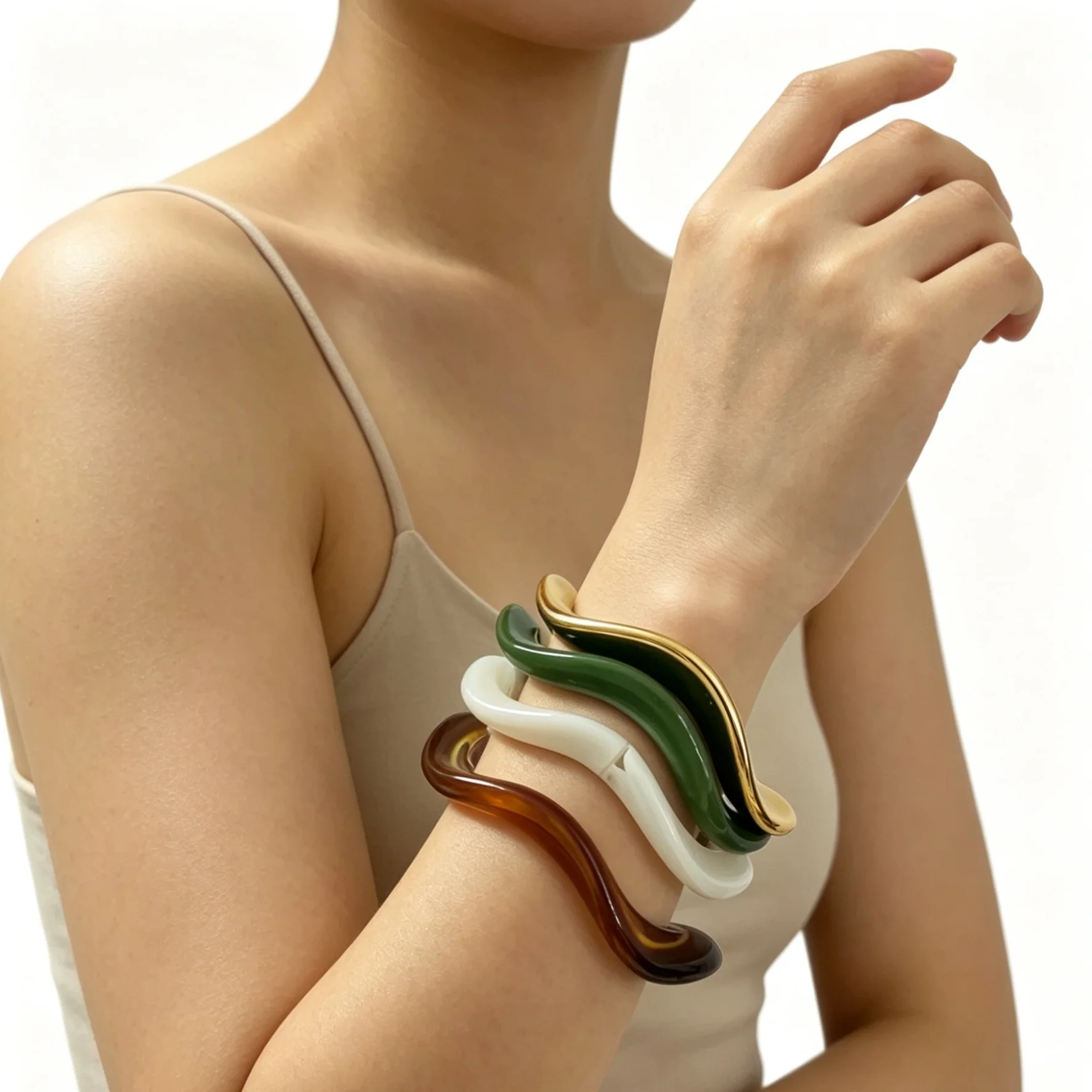 Acrylic Resin Irregular Wave Lines Marble Pattern Smudge Bangles Smooth Women Amber Green White Jewelry Friend Girl Gift Pulsera