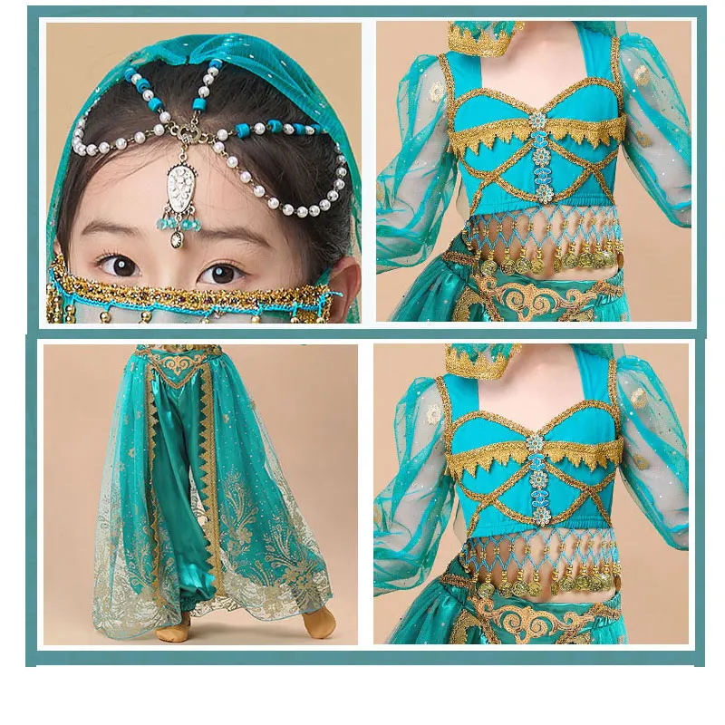女の子サリープリンセスベリーダンス衣装セット子供インドパーティーステージパフォーマンスファンタジースーツアラビアハロウィンボリウッドダンスウェア