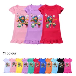 New Gabbys Dollhouse Clothes Kids Short Sleeve Sleepwear Girls 2024 Summer Casual Dresses Children Cartoon Gabby Cats Nightgowns