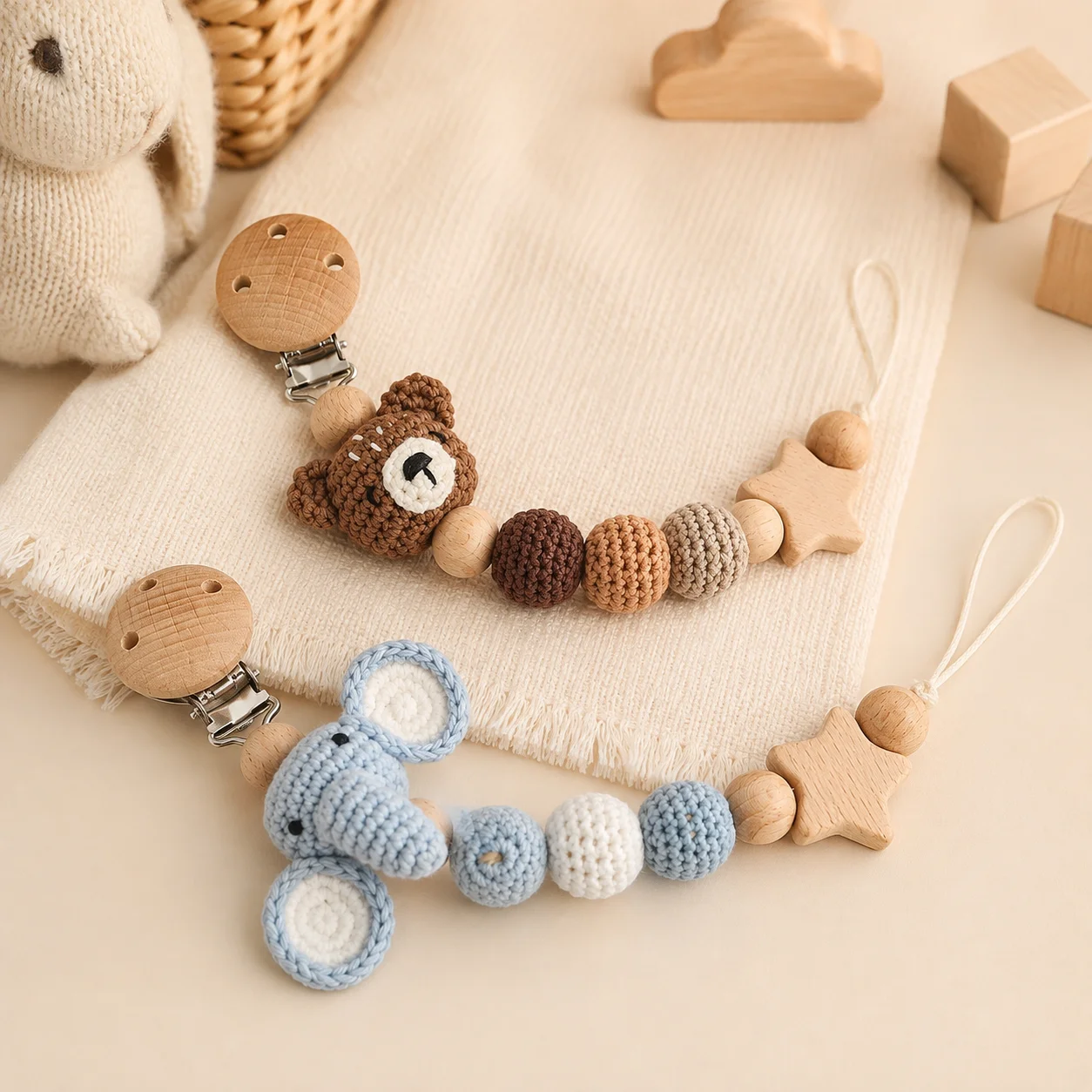Baby Pacifier Clip Crochet Children's Pacifier Chain Baby Teething Glue Diy Cartoon Animal Pacifier Chain Proof Stroller Pendant