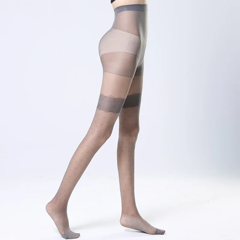 Shifeng Damen-Strumpfhose mit Stehkragen, Diamantgitter, Micro-Dot-Jacquard, durchsichtige schwarze Strumpfhose mit Spitzenbesatz für den Sommer