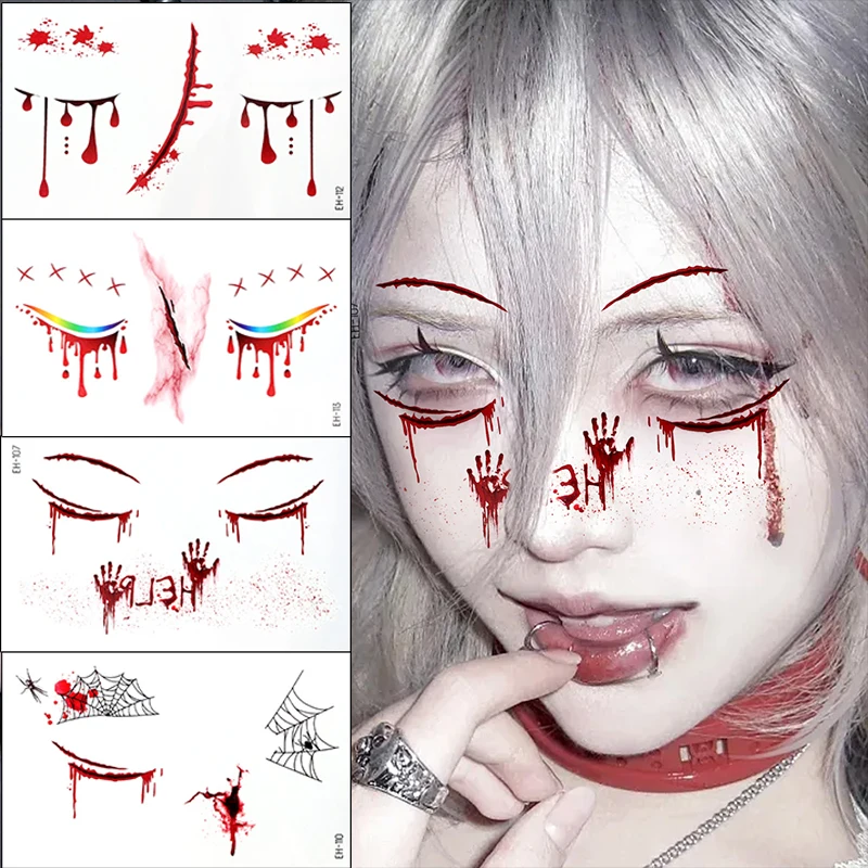 

1PC Terrifying Funny Halloween Temporary Tattoos Waterproof 3D Wound Scary Blood Injury Scars Fake Tattoos Sticker Decorations