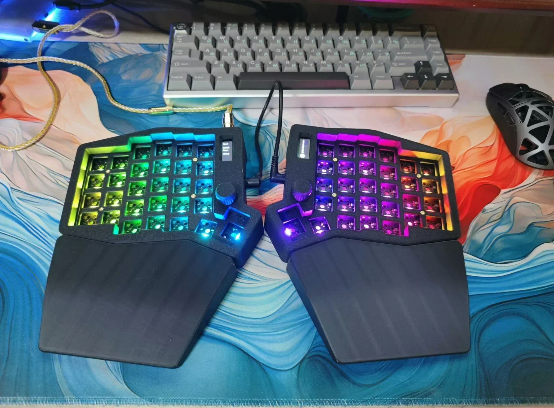 Imagem -05 - Kit de Teclado Mecânico com Atração Magnética Palm Descanso Personalizado Único Modo Chifre com Fio Split Suave Rgb