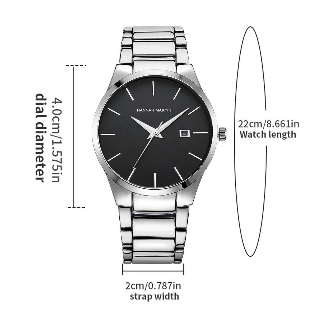 هانا مارتن العلامة التجارية الرجال الساعات وعاء من الستانليس ستيل الأسود حزام الأعمال نمط كوارتز حركة 3Bar ساعة رياضية مقاومة للماء للرجال