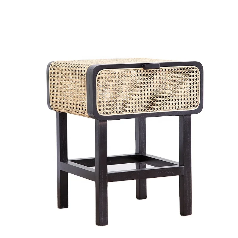 

Unique Bedroom Furniture Wooden Bed Frame Bedside Table Natural Rattan Bedside Table