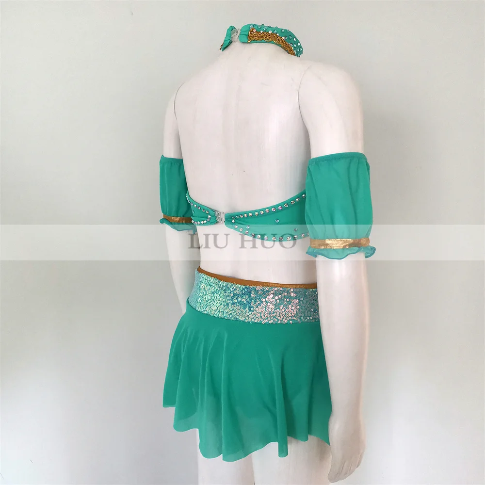 LIUHUO النساء الكبار في سن المراهقة فتاة تخصيص زي المنافسة أداء غنائية القطب فستان رقص الأسطوانة الأخضر