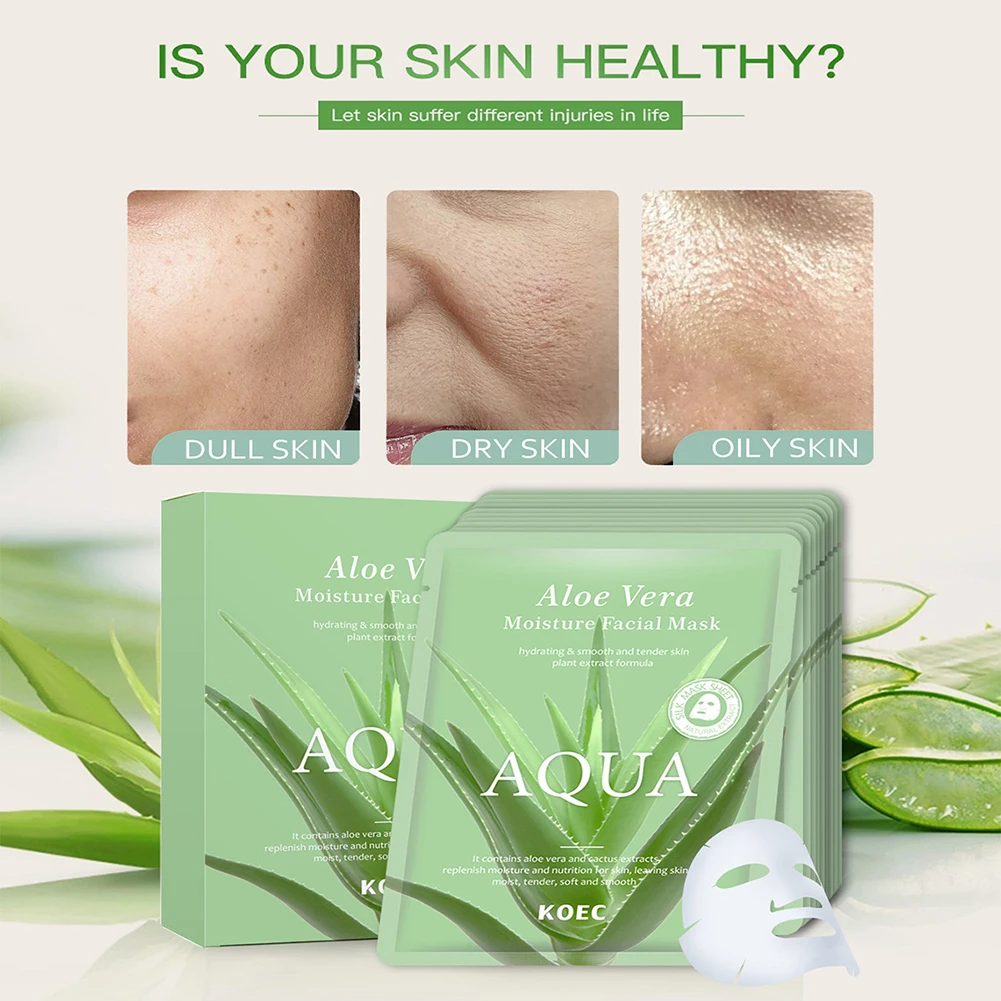 10pcs/Box Moisturizing Sheet Mask With Aloe Veras Ultra-Hydrating Soothing Skin Treatments Mask Skin Care Products For Women