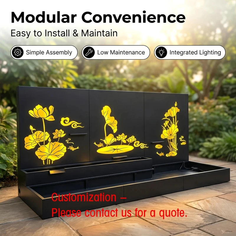 custom.Modern Minimalist Stainless Steel Courtyard Feature Wall, Outdoor Garden Waterfall Curtain