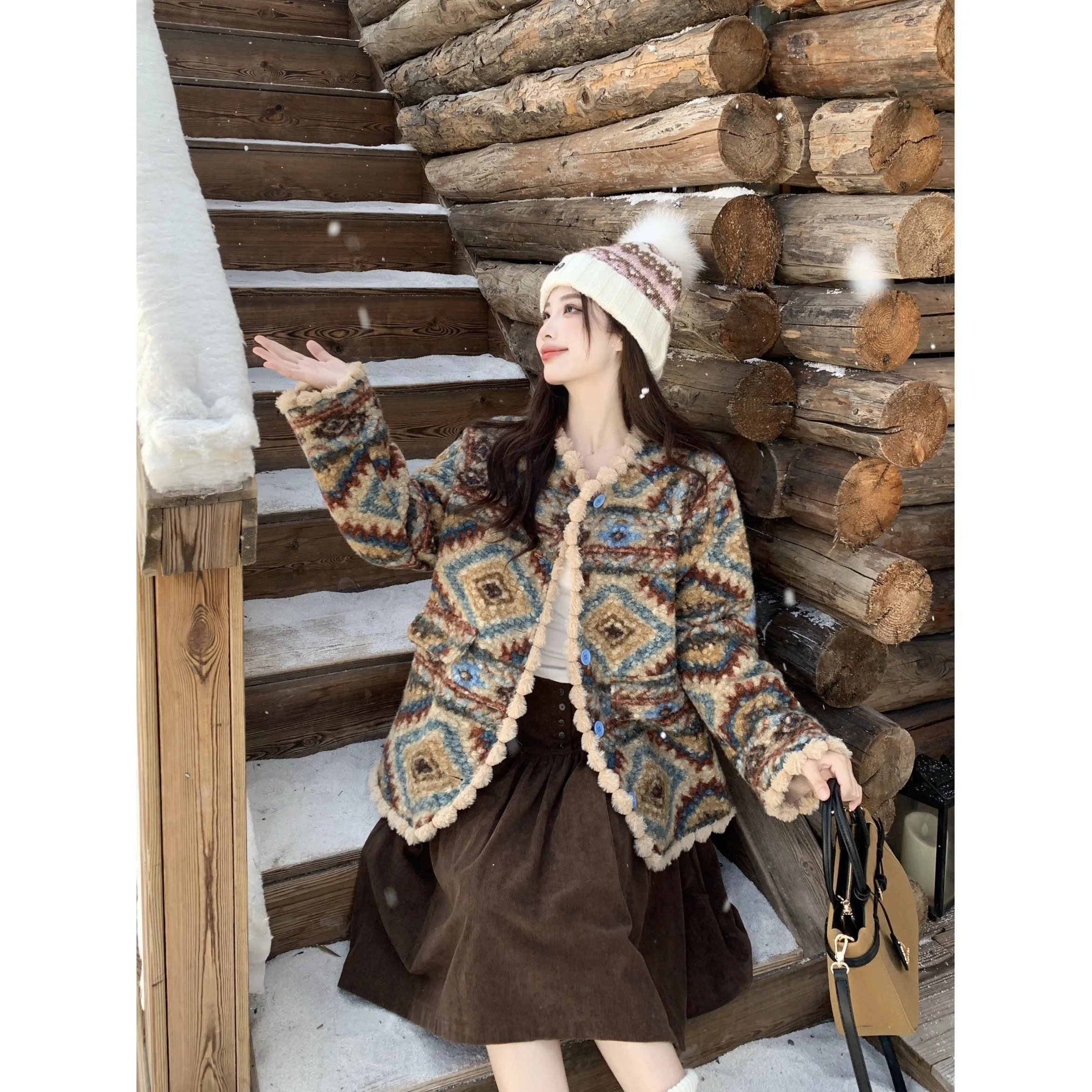 

Элитное женское пальто больших размеров для осени и зимы, теплый и универсальный верхний слой с меховой подкладкой, в стиле «ленивый шик»