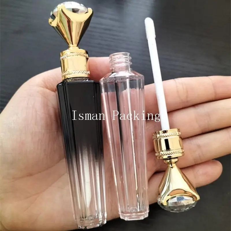 

50Pcs empty gold sliver black gradient rhinestone lipstick lip gloss container cosmetic packaging tubes with diamond top 3ml