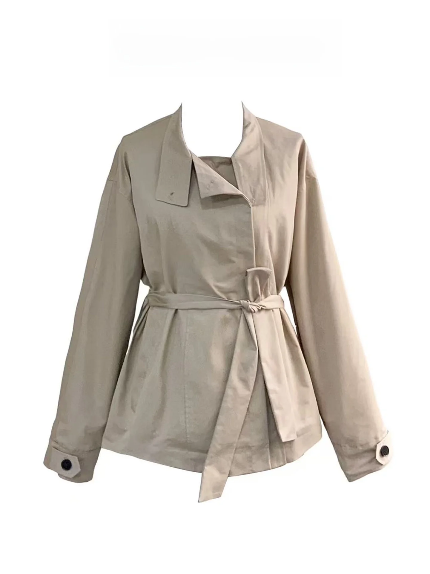 

Женское осеннее короткое пальто-жакет в корейском стиле с поясом на талии, дышащее, с длинными рукавами