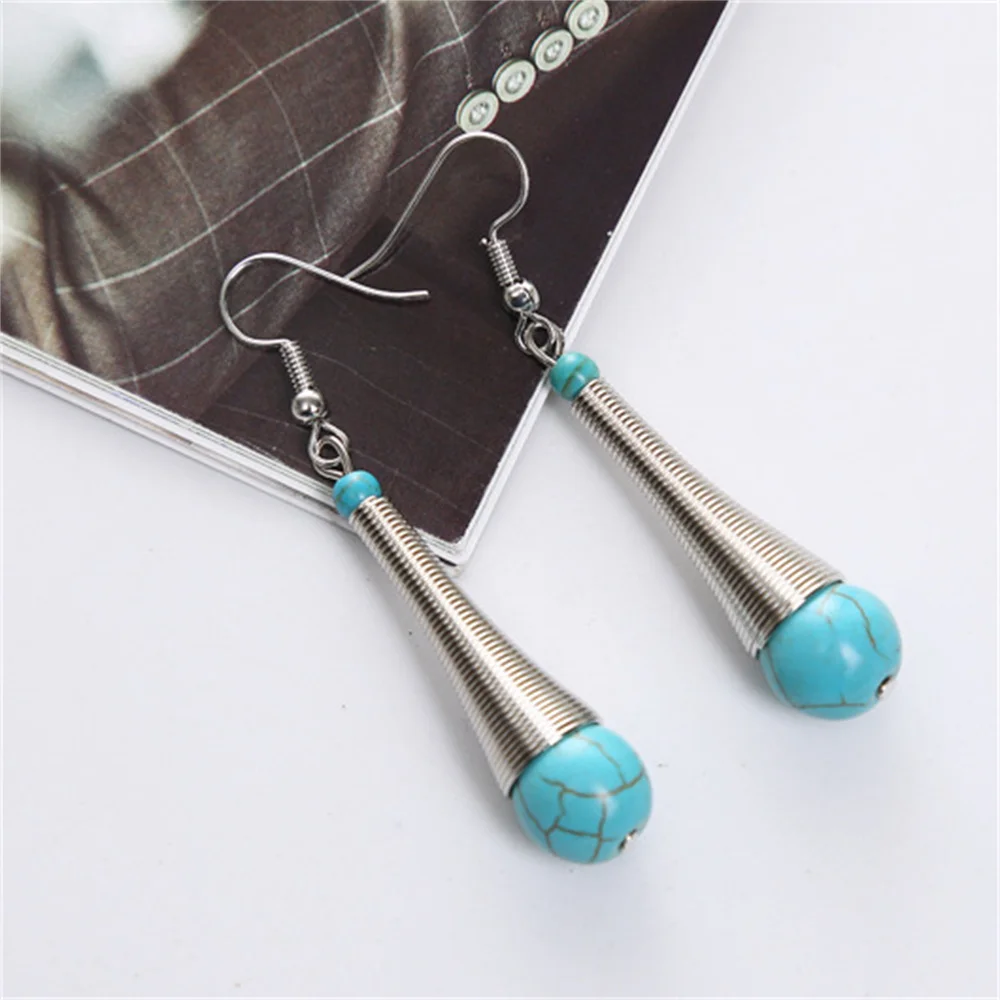 البوهيمي العرقية الفيروز المرأة استرخى أقراط موضة فاخرة المعادن ثقب الأذن مربط مجوهرات اكسسوارات صديقة هدية