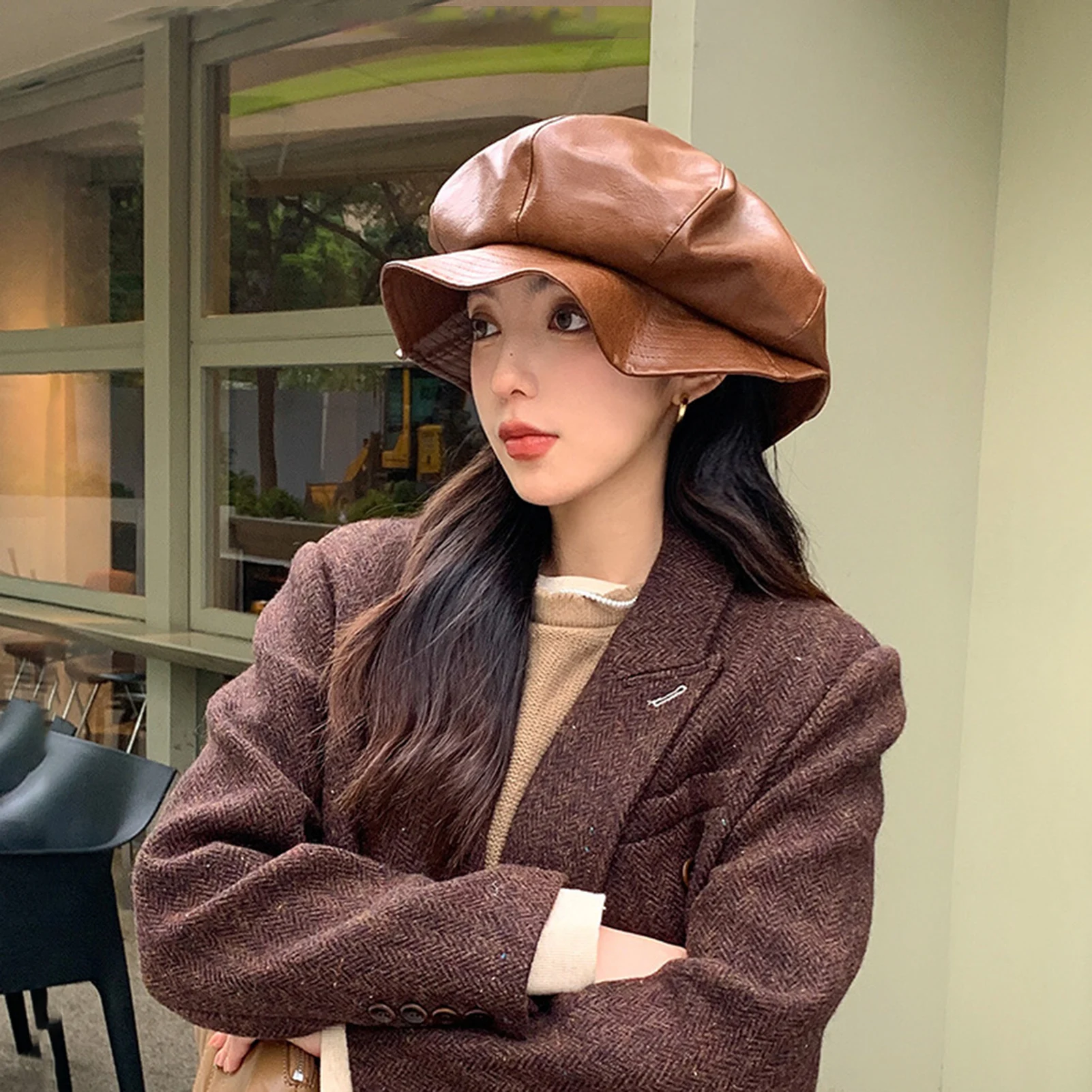 Stylish Beret Cloud Hat Irregular Brim for Women Korean Fashion Knit Cap Spring Autumn Casual Outfits Soft Breathable