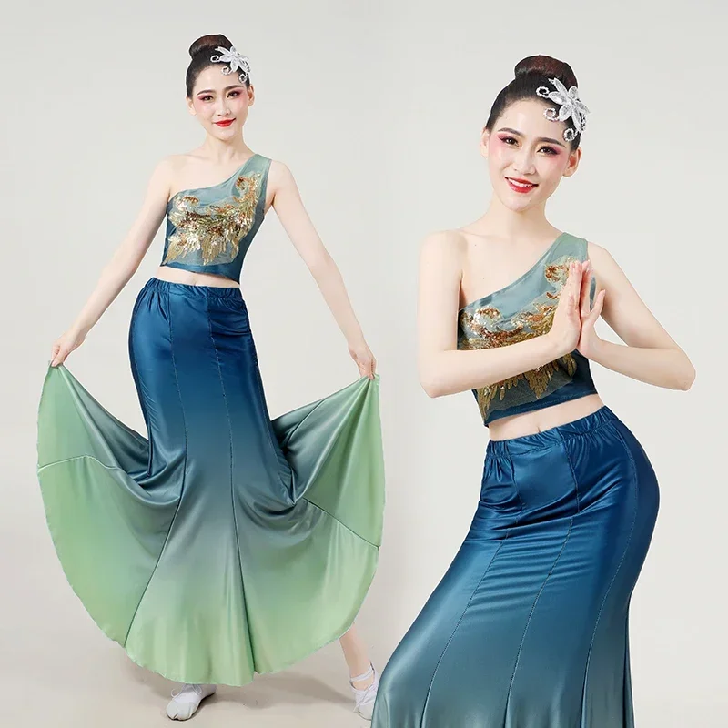 Dai kostium taneczny tradycyjny ludowy chiński paw występ na scenie Hmong rybi ogon trykot dziewczyna strój taneczny strój festiwalowy