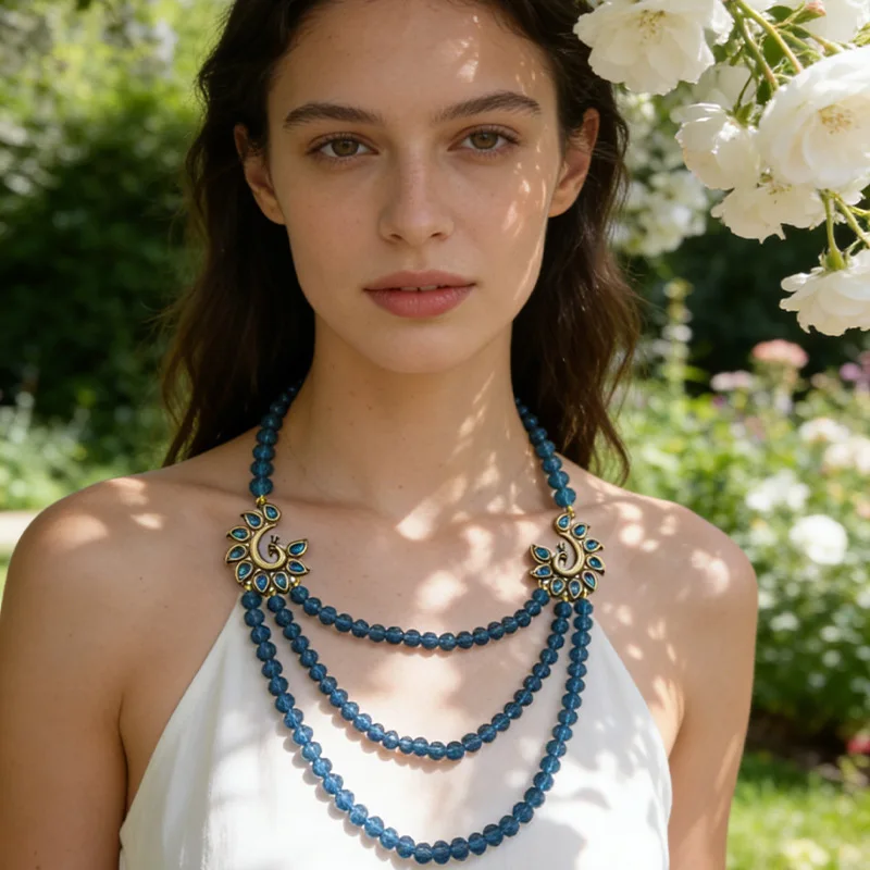 Luxury Vintage Multi-Layer Thin Cord Necklace Peacock Charm Exquisite Fashion Women Daily Party Jewelry Gift