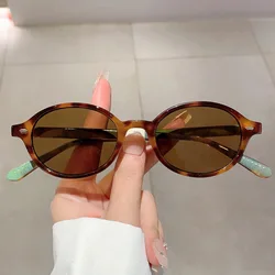 Small Frame Oval Sunglasses Women For Men Luxury Brand Designer Sun Glasses Vintage Punk Leopard Rivet Shades Hip Hop Eyeglasses