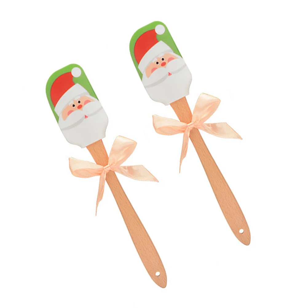 

2Pcs Christmas Silicone Spatula Wooden Handle Festive Butter Scraper Cream Mixer Decorating Baking Kitchen Gadget Santa Claus