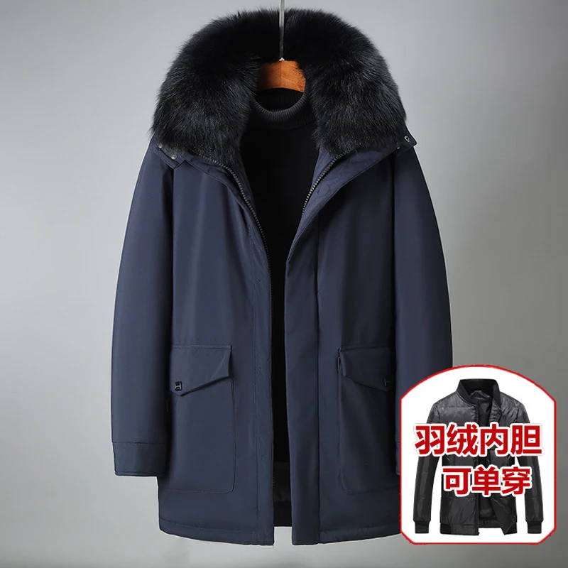 Winter Hooded Down Jacket Men Medium Long Wear Middle-Aged And Elderly Puffer Jacket Man Overcoat Male Trench Parka 2023 Coat