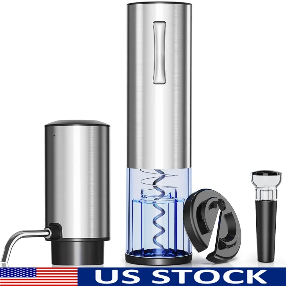 

Rechargeable Wine Opener Set with Aerator Vacuum Sealer Foil Cutter Perfect Gift Wine Lovers Home Bars