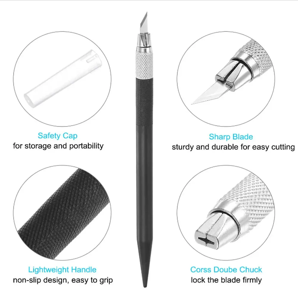 Art Craft Knife Set, 1pcs Carving Knife with 1pcs Steel Blade for Scrapbooking Stencil Hobby DIY, PP Handle Black