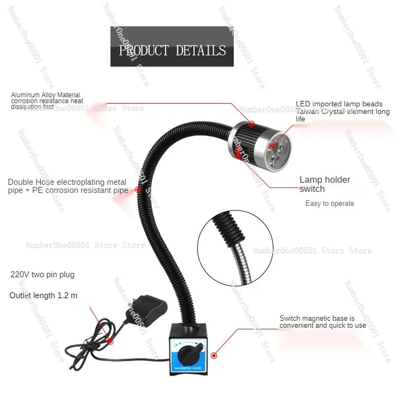 Powerful Magnetic Base LED Lathe Work Lamp Machine Work Light Super Bright Lathe Lamp 9W 220V Industrial Table Lamp