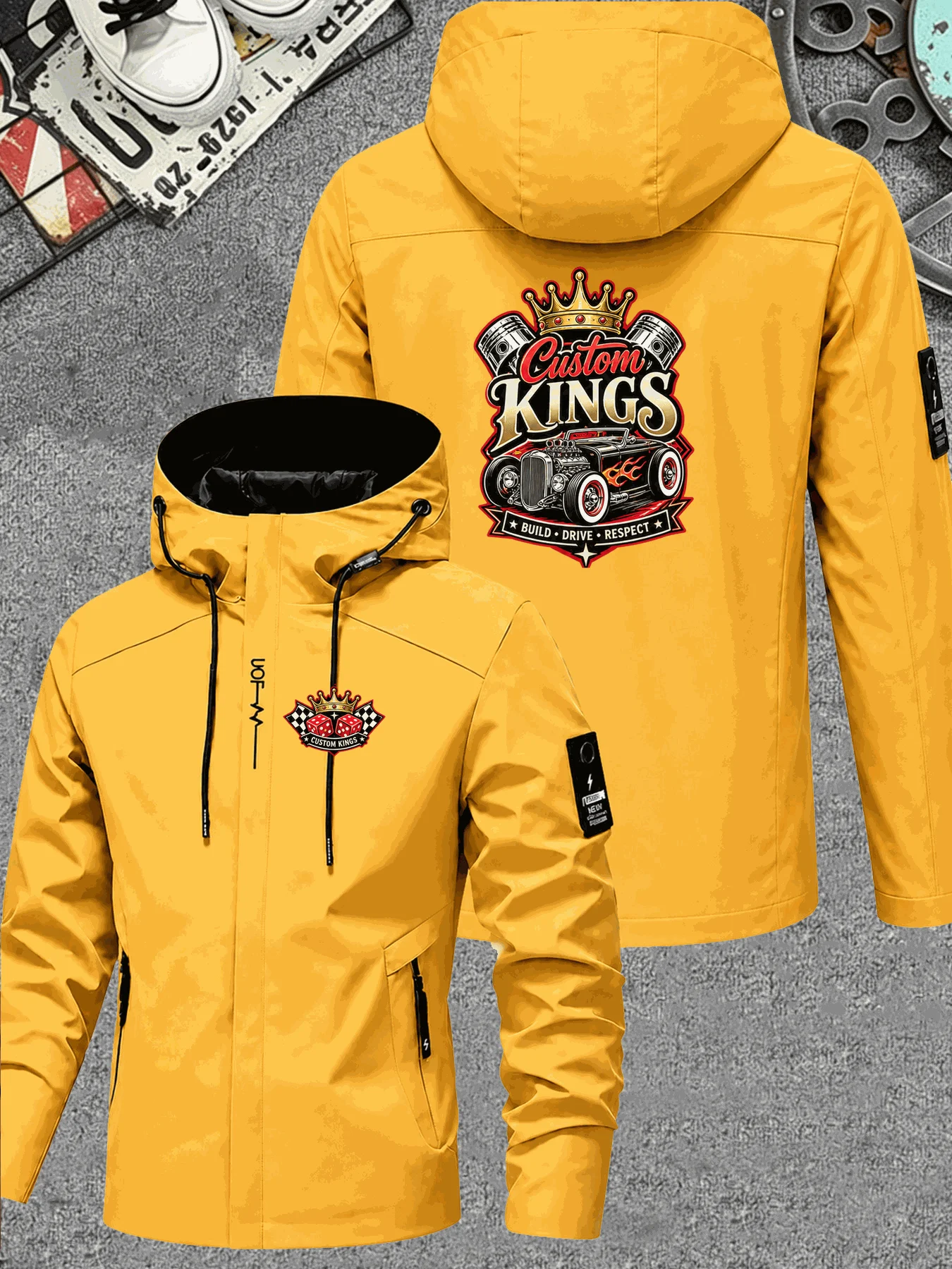 Men Hooded Jacket Custom Kings Graphic Print Zip Up Windbreaker Casual Streetwear Autumn Coat