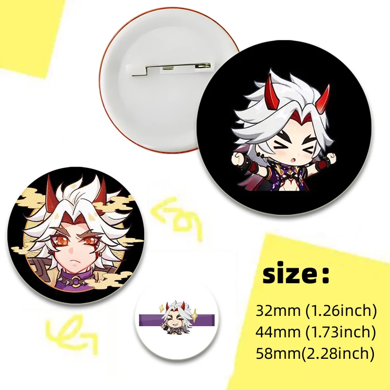 Genshin Impact HD Print Brooches Game Anime Badge Cartoon Figure Arataki Itto Round Display Lapel Pins Jewelry Gift Accessory