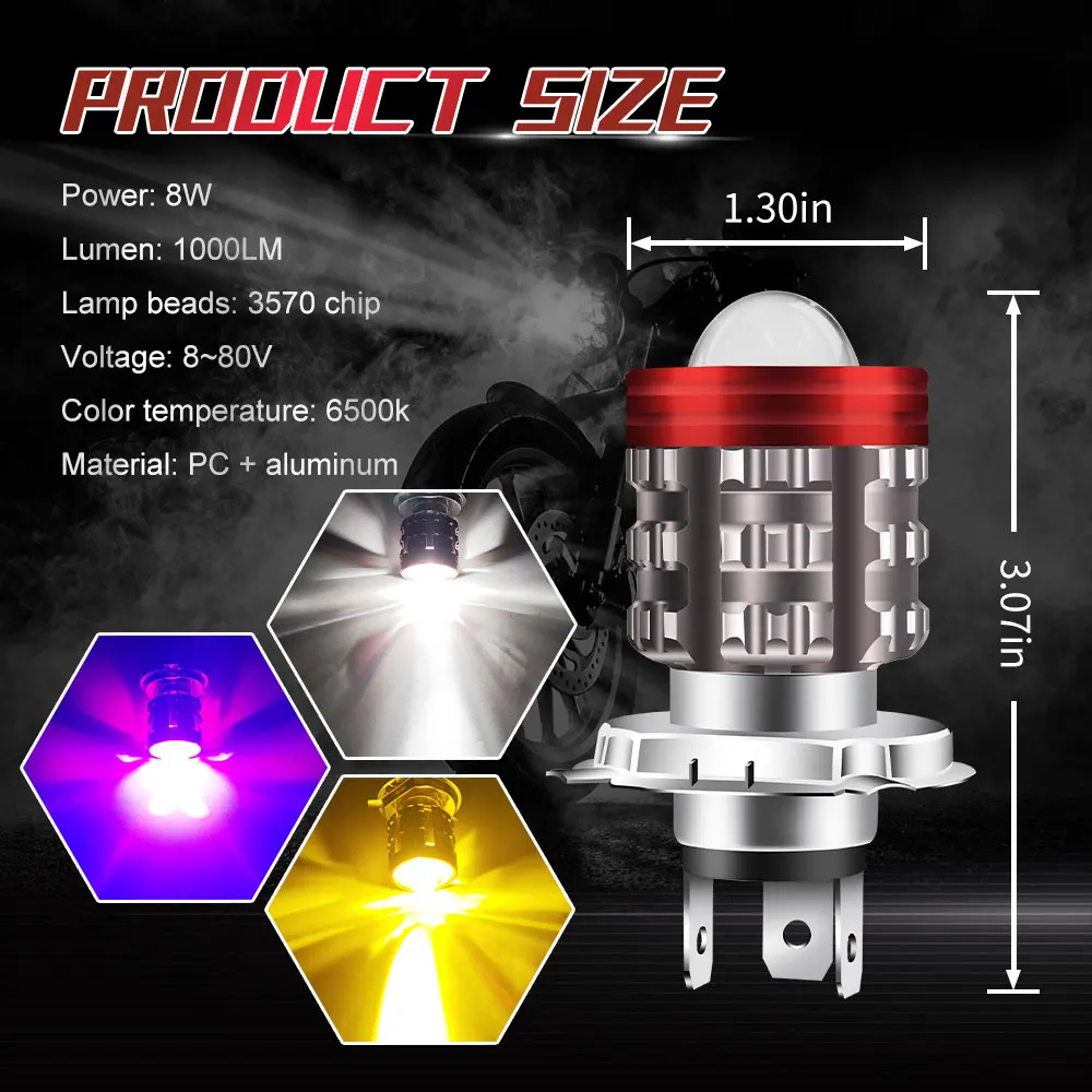 12-80V Universal H4 LED Motorcycle Headlight BA20D H6 Angel Eye Motor Led Bulb Motorbike Head Lamp White Yellow High Low Beam
