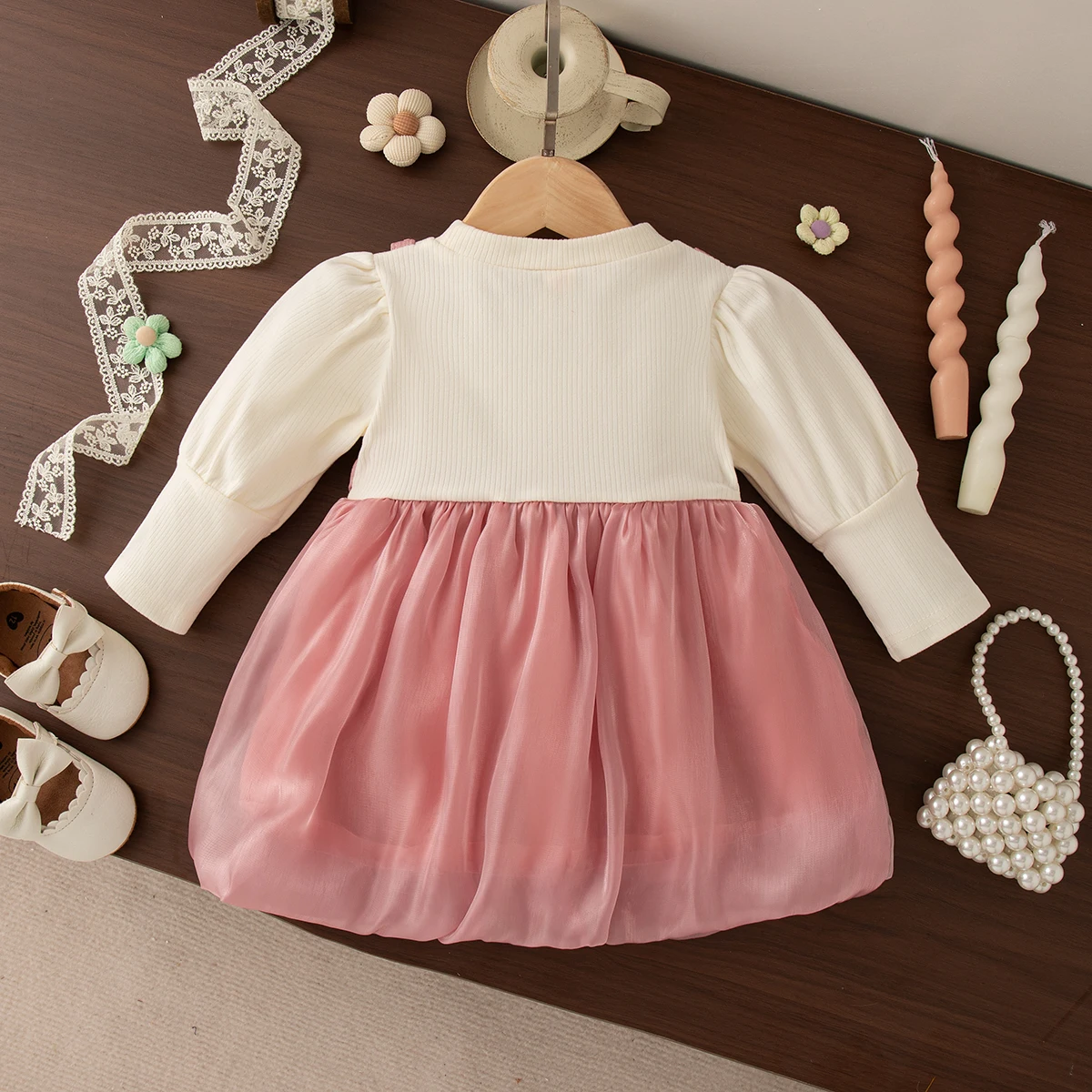 Baby Girl Dress Spring And Autumn Bow And Flower Pattern Baby Girl Dress With Fluffy Skirt Long Sleeved Sweet Princess Dress