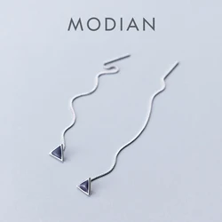Modian Long Chain Tassel Enamel Triangle Dangle Earrings For Women Real 925 Sterling Silver Fashion Drop Ear Elegant Jewelry
