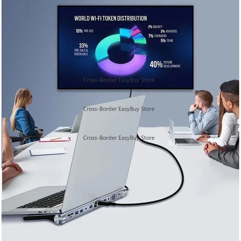 

USB-C Multi-Port Hub 12-in-1: USB Type-C to 4K DP/HDTV/VGA, Ideal Docking Station for Monitors