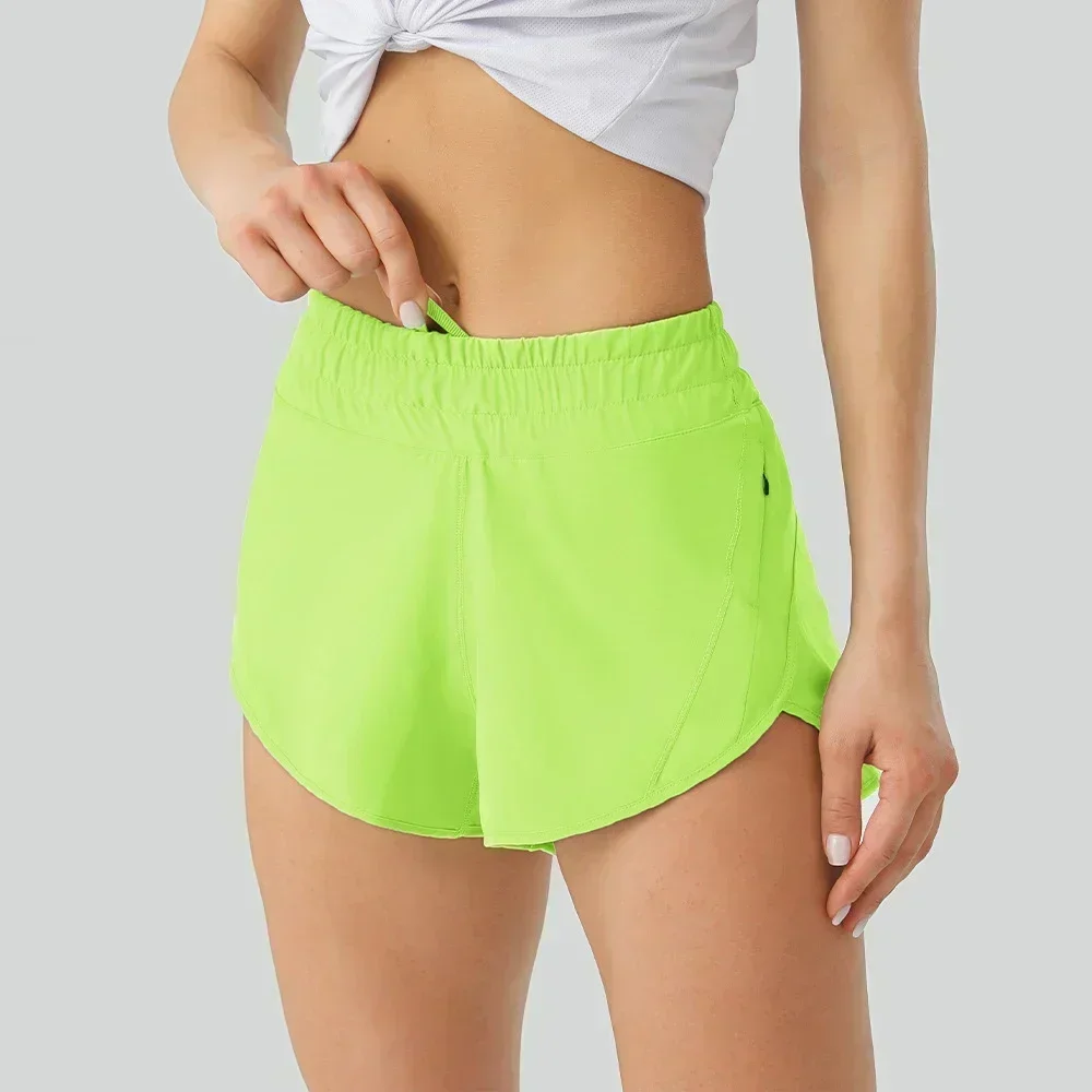 

Solid Color Brighter Color Women Yoga Sport Shorts With Liner Side Zipper Pockeks Running Gym Exercise Workout training Shorts