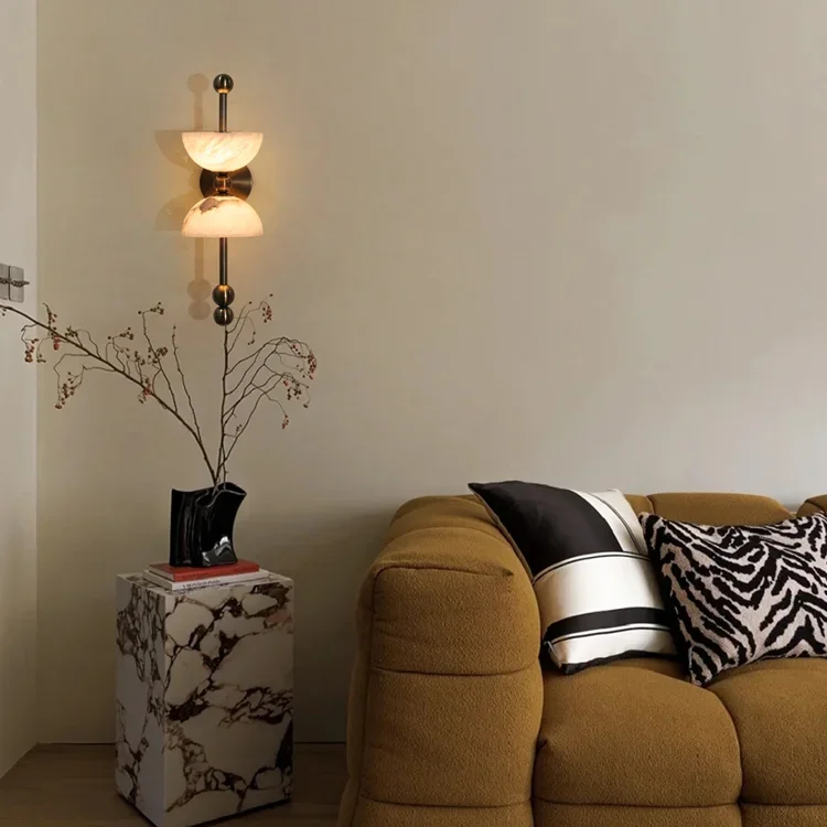 Natural Marble Gold Shade Light Emitting Diode Wall Light Modern Stainless Steel Structure Dimmable Home Office Lighting