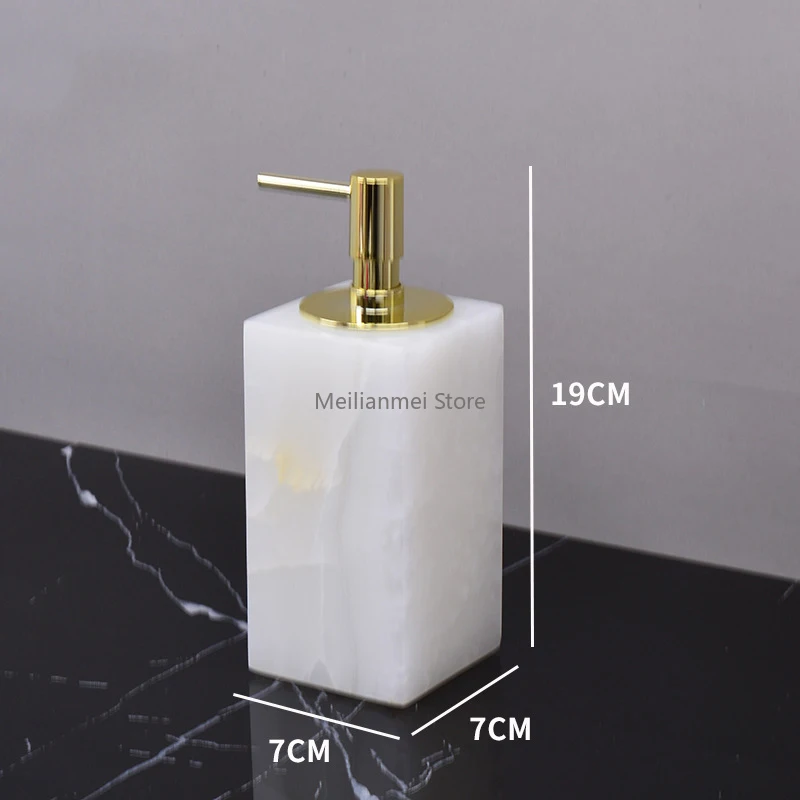 White Onyx Natural Marble Bathroom Set Luxury Soap Dish Soap Dispenser Tissue Box Toothbrush Holder Bathroom Accessories