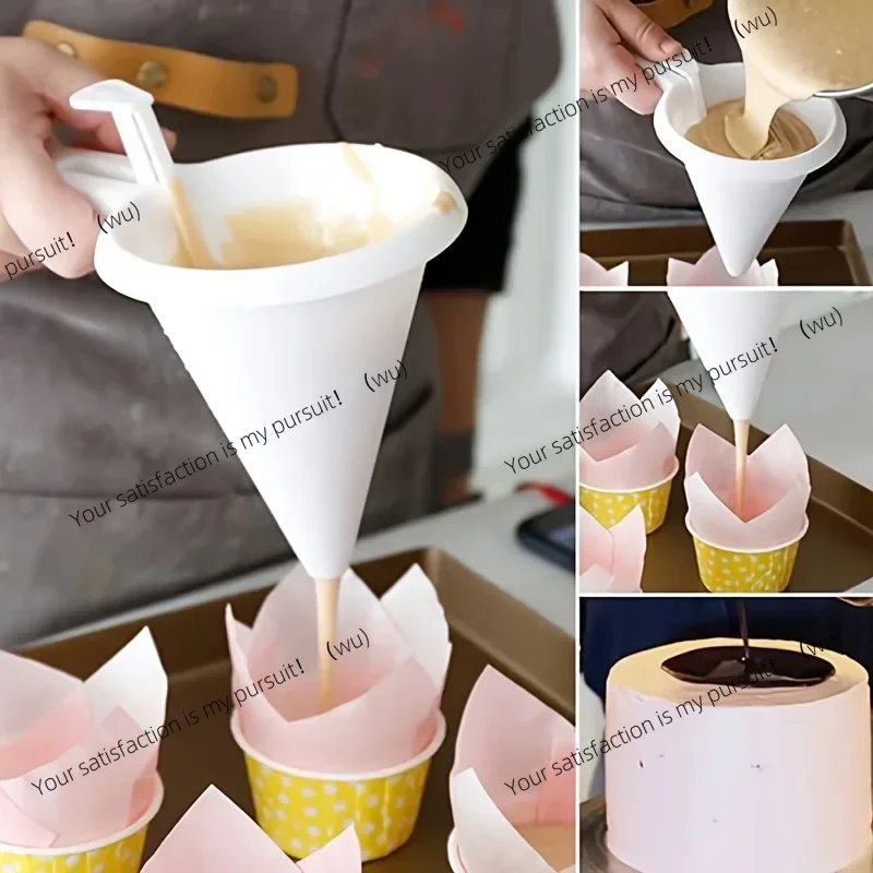 Cake Funnel Handheld Batter Dispenser, Used for Baking and Cupcake Topper, Chocolate Dispenser with Holder