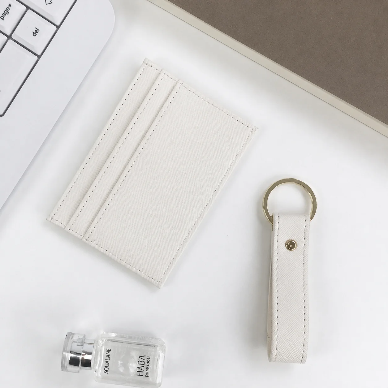 Multi Slot Card Wallet Wear Resistant Card Holder And Keyring Set Cross Grain Card Holder Solid Color For Family And Friends