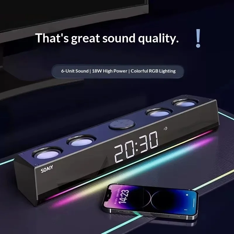 4-Driver Bluetooth Soundbar Wireless/AUX PC Gaming Speaker with Powerful Bass Hi-Fi Audio for Desktop Setup TV Computer Esports