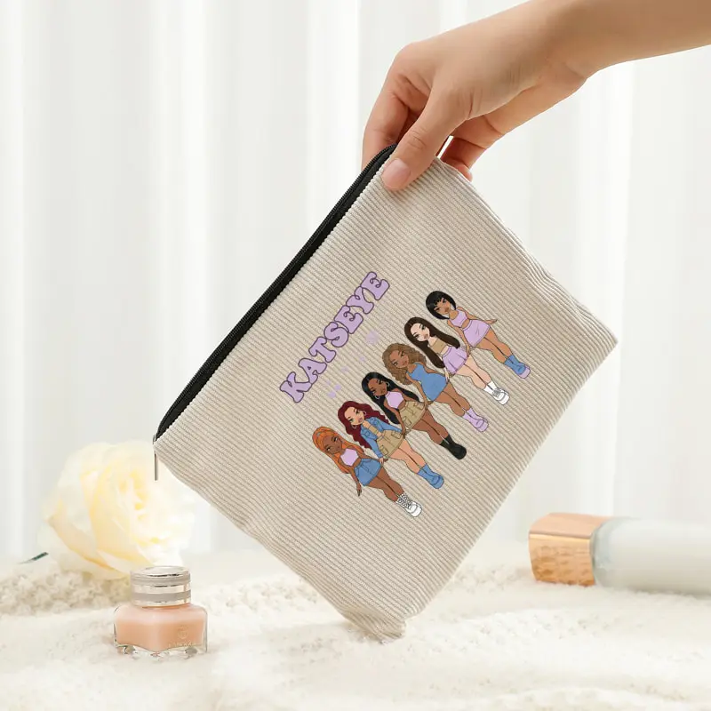 KATSEYE World Tour Corduroy Makeup Bag Multi Functional with a Zipper Storage Bags for Women Fan Gifts Lightweight Toiletry Bags