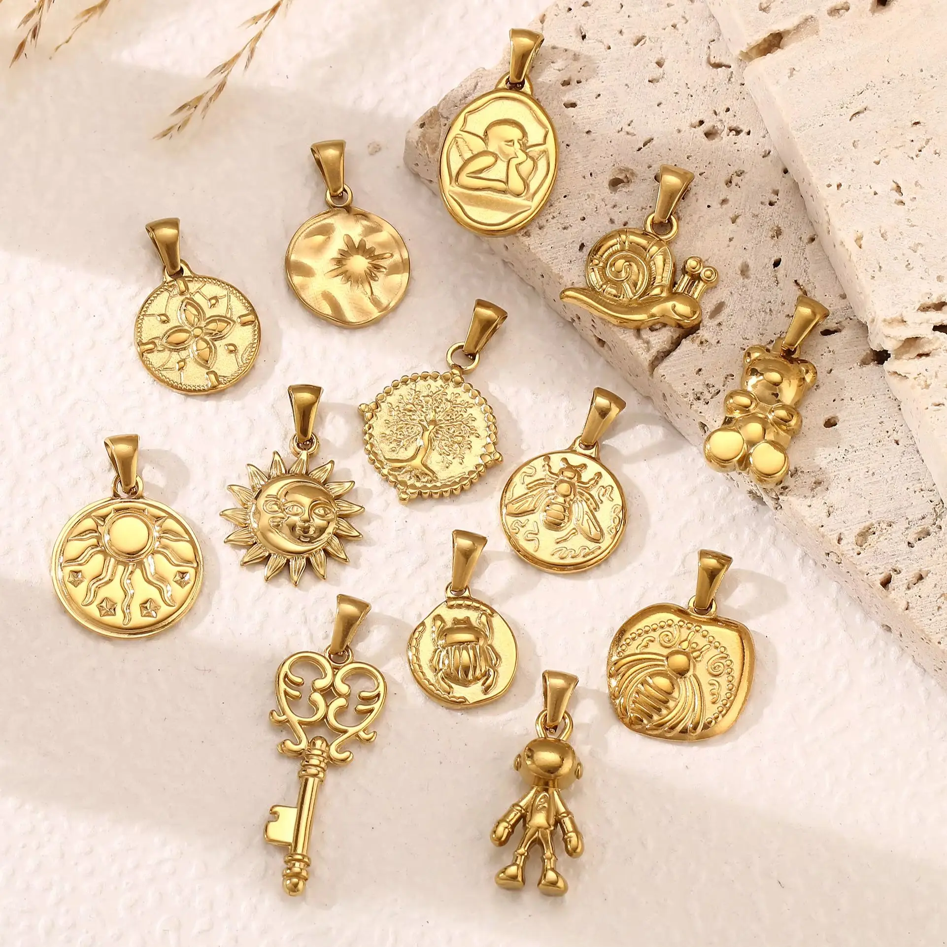 Sun /Tree of Life/Scarab/Bee Charms for Jewelry Making Supplies Stainless Steel Insect Pendants Diy Earrings Necklace Bracelets