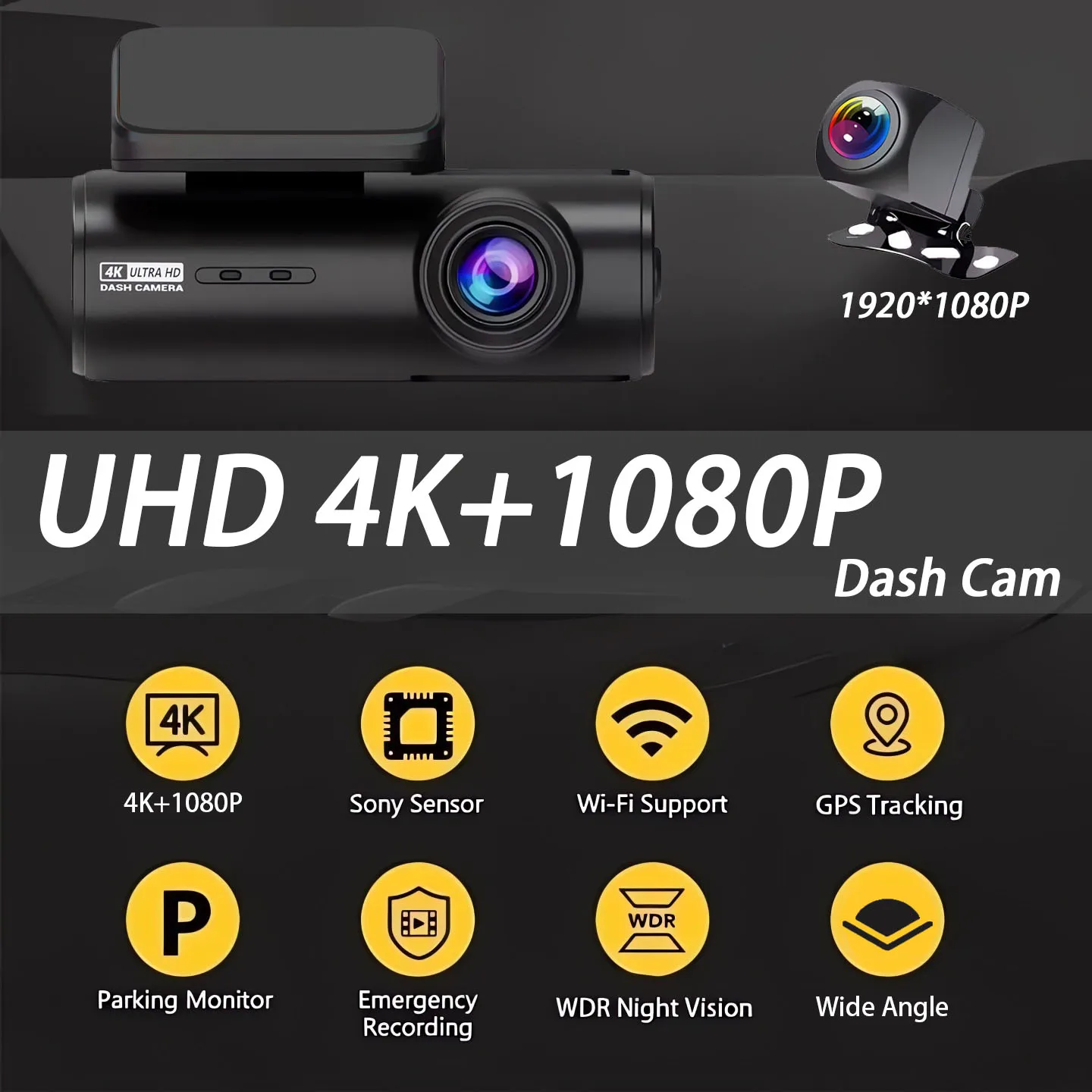 4K Dash Cam 3840*2160P Car DVR Support WIFI GPS Dual lens Auto Mini Car Camera With Super Night Vision G-Sensor 24H Parking