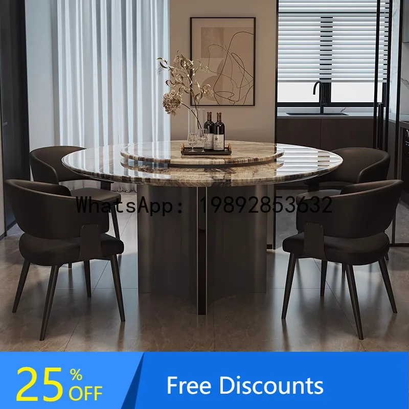 CZ Marble Dining Table and Chair Set Modern Simple Small Apartment with Rotating Round Table