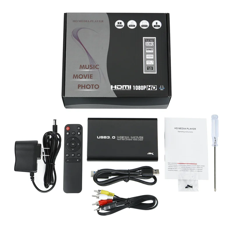 PpAaJK Lettore Multimediale MKV 264 HDD Lettore Multimediale USB Full HD 1080P con Supporto SD Media TV Box Lettore HDD RMVB WMV Spina UE