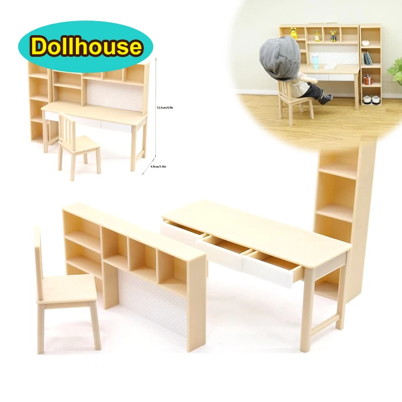 

1 комплект, масштаб 1/12, миниатюрный комплект мебели для кукольного домика, мини-комбинированный стол, модель, домашний кабинет, книжная полка, декор