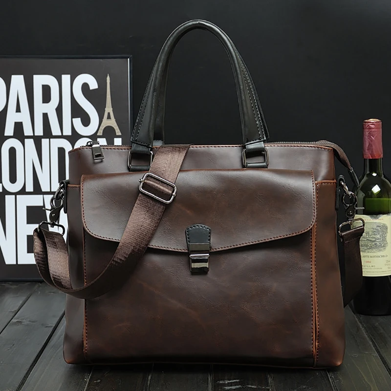 

Vintage Men'S Briefcase Crazy Horse PU Leather Executive Laptop Executive Handbag Tote Messenger Business Portfolio Side Bag