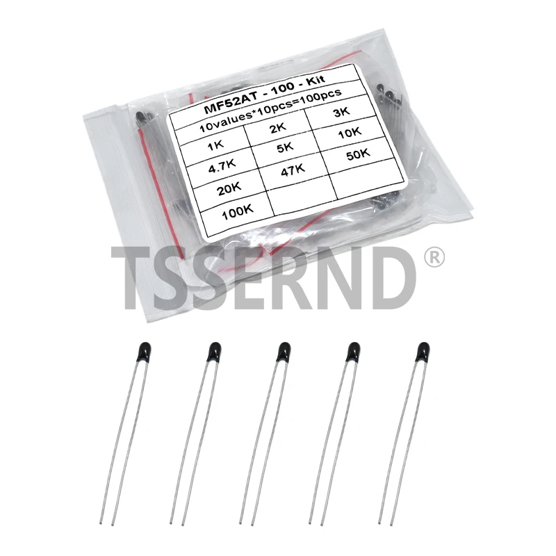 100pcs=10value*10pcs NTC Thermistor Resistor Kit NTC-MF52AT 1K 2K 3K 4.7K 5K 10K 20K 47K 50K 100K +-5% 3950B
