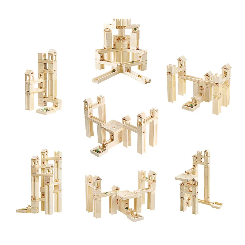 Children's Variable Track Ball Building Blocks Kindergarten Intellectual Wooden Construction Assembling Marble Kids Wood Toys