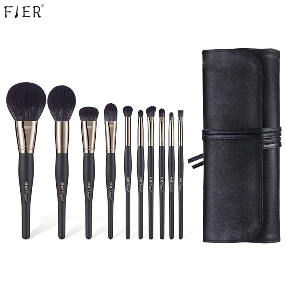 

FJER 10pcs Makeup Brushes Set Black Professional Soft Powder Eyeshadow Blush Concealer Blending Brush pinceaux de maquillage